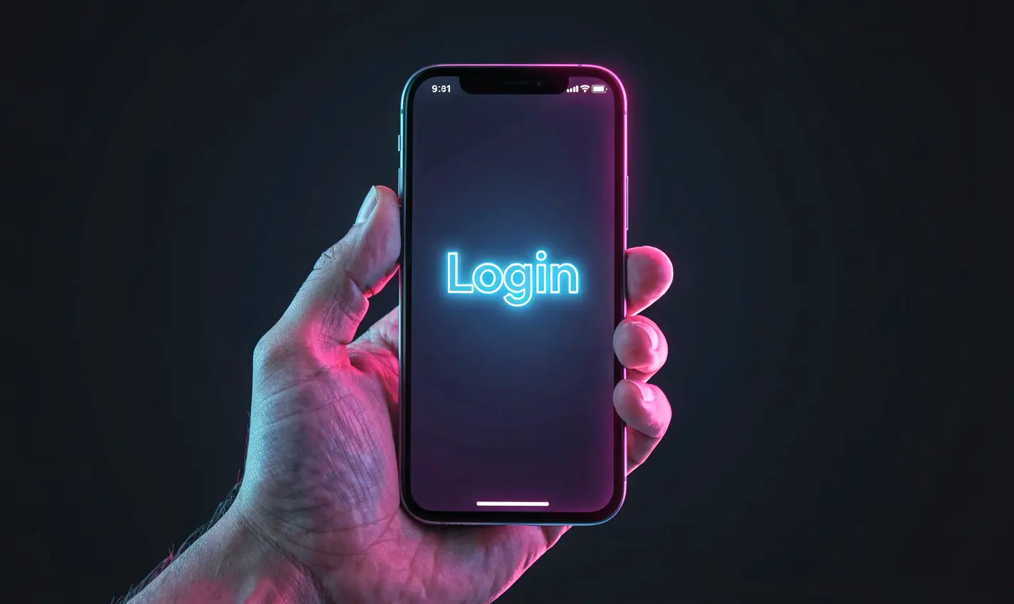 Close up of a hand holding a smartphone with a bright login screen showing secure access to the F2222 casino account in Bangladesh